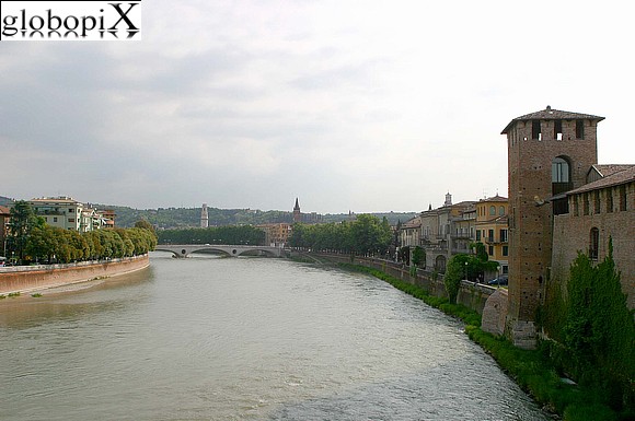 Verona - Panorama of the Adige river from Ponte Scaligero.